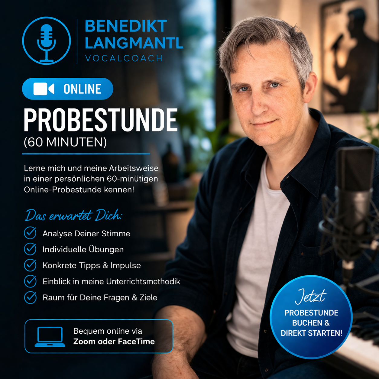 Online-Probestunde Gesangsunterricht (60 Minuten)